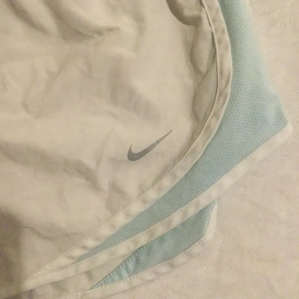 Nike Dri Fit Running Shorts Women S White/Blue Brief-Lined Mesh Sides‎